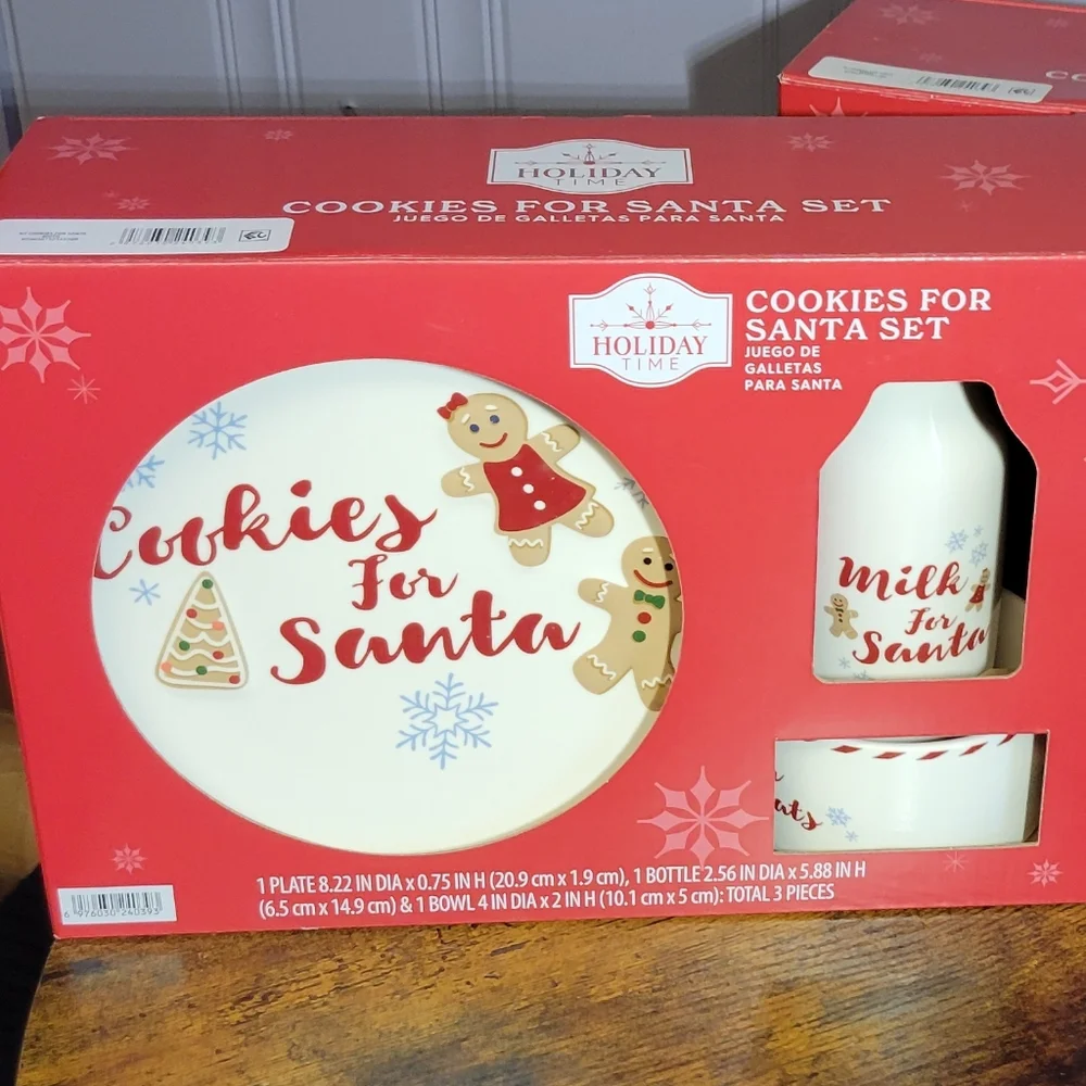 Holiday Time Red / White Santa Cookies for Santa 3 piece Set